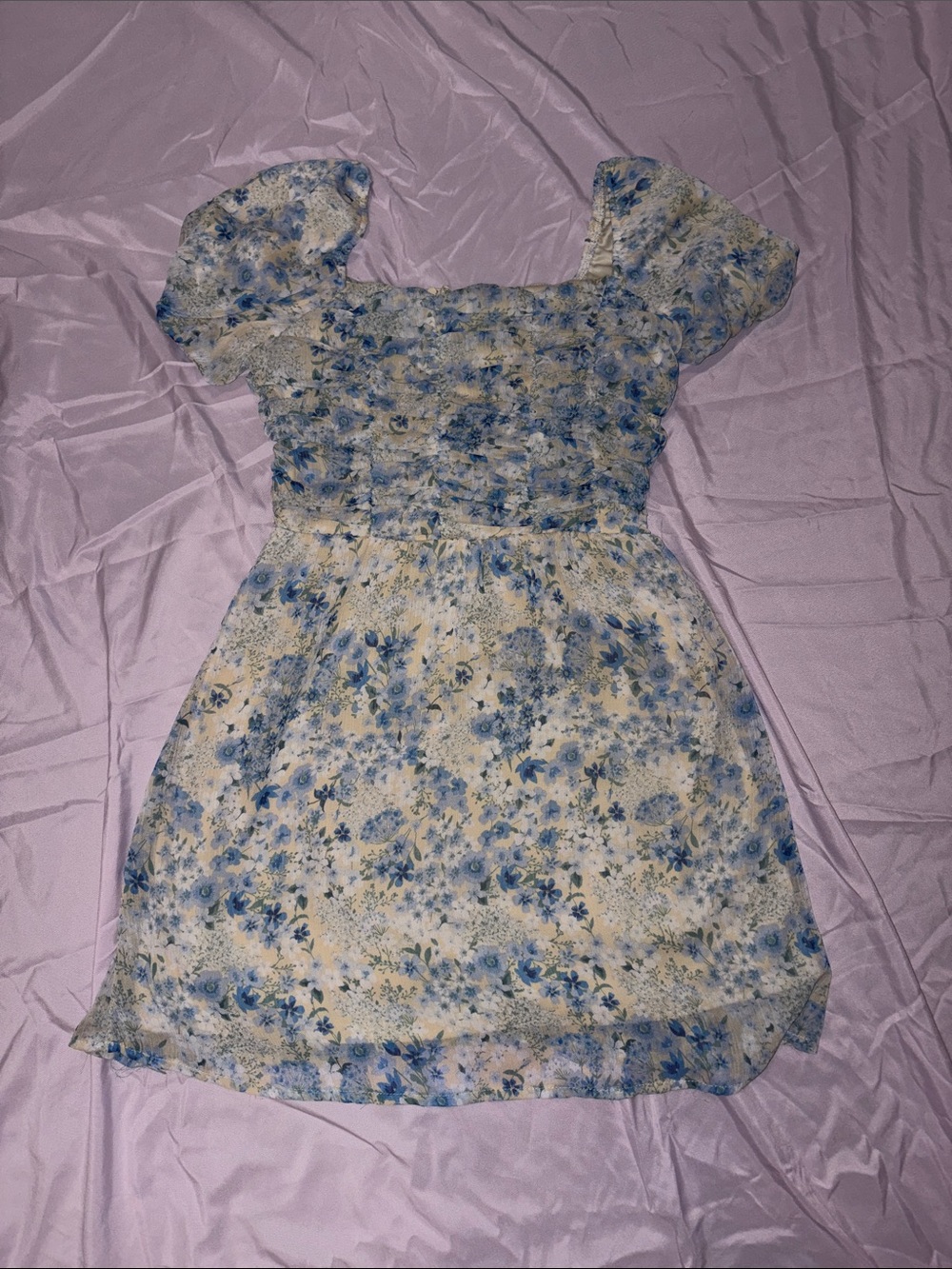Blue Floral Smocked Mini Dress